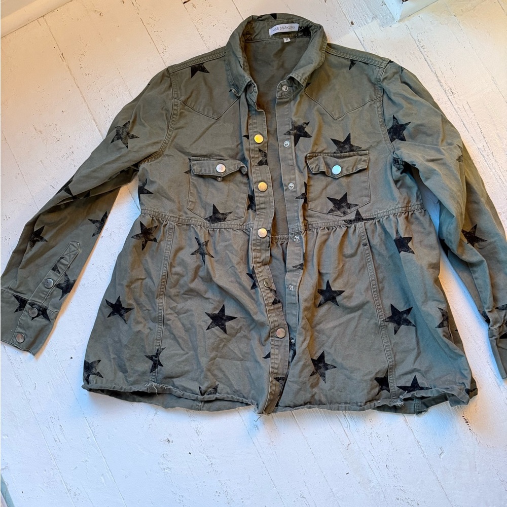 Star-Patterned Olive Jacket